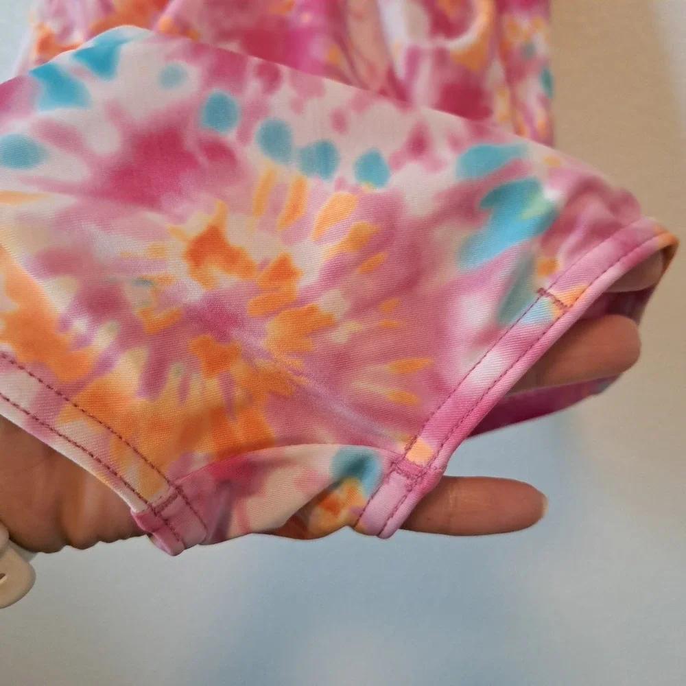 Speedo Girls Pink Orange Tie Dye One Piece Swimsuit Racerback Size Lrg L G 12-14